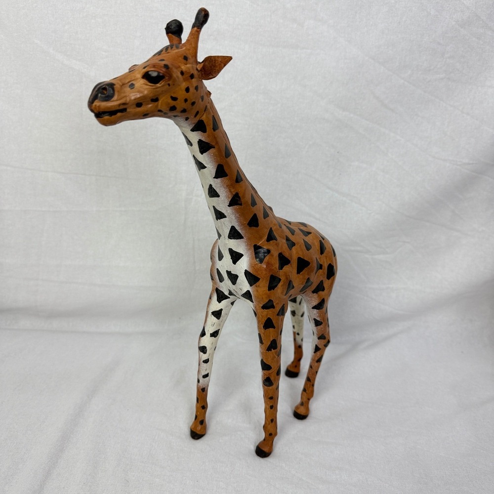 Vintage MCM Leather Wrapped Sculpture Statue Figure Adult Giraffe Statue